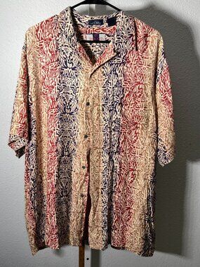 St. Durand Bright Colors Batik Pattern Lightweight Short-Sleeve Button-Up SZ Lrg